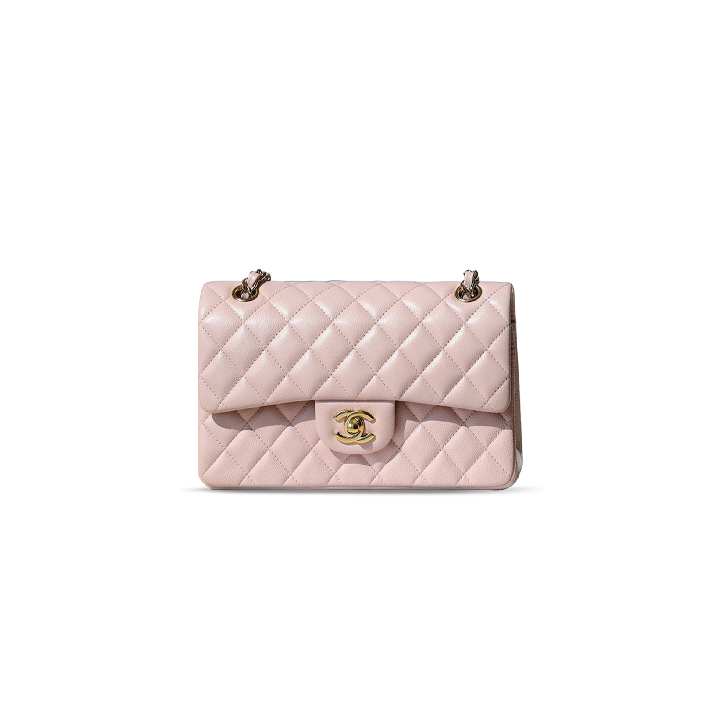 Ch*el master pink quilted calfskin small double flap gold hardware a01113 (23*14.5*6cm)
